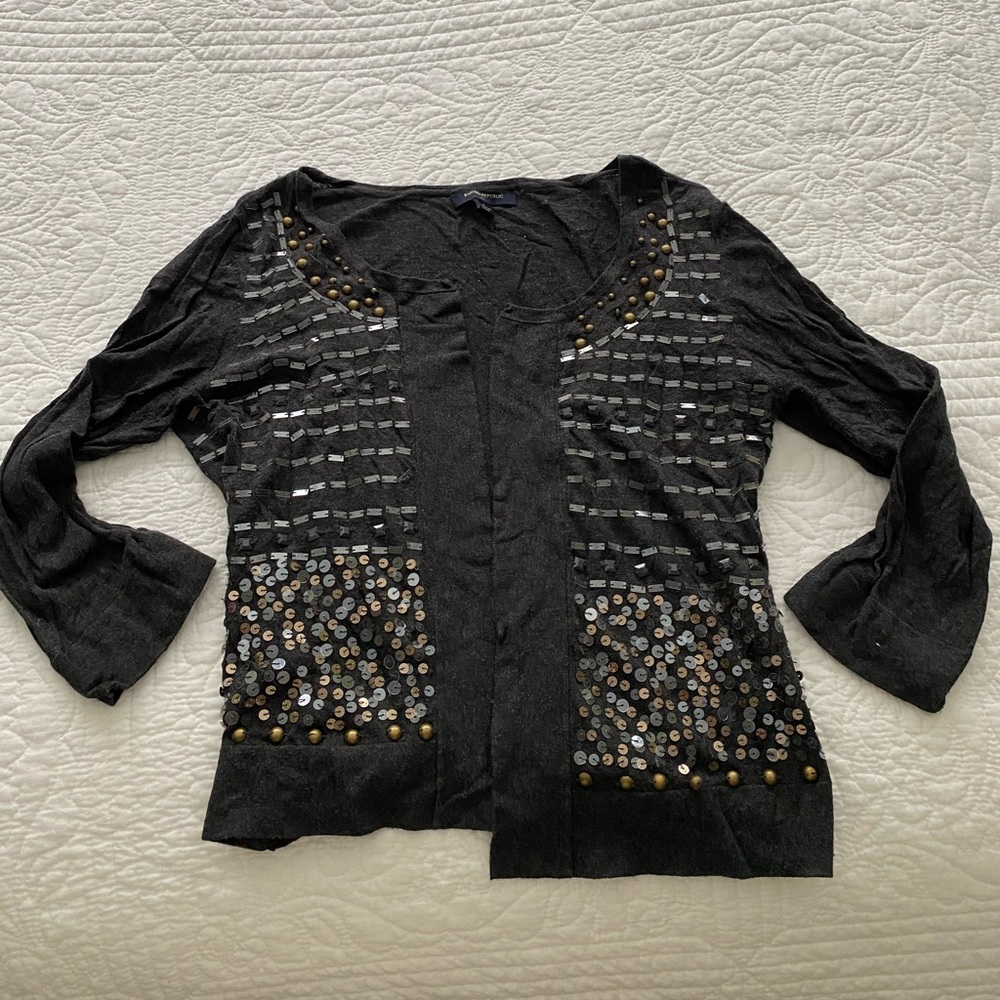 Banana Republic Grey Beaded Open Cardigan